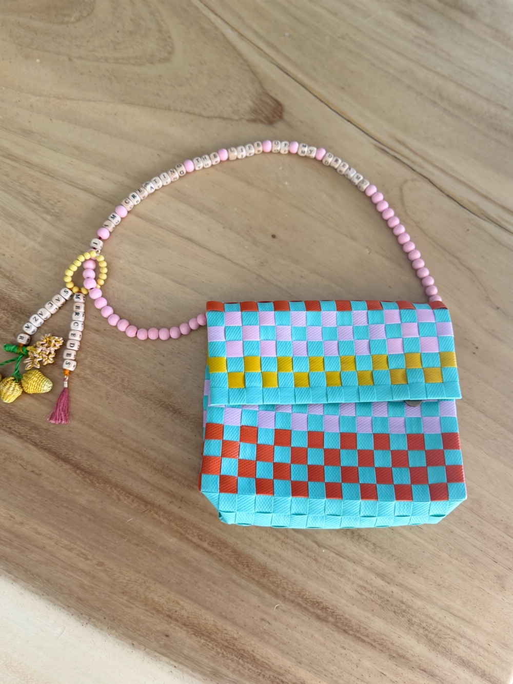 Colorblock Woven Mini shoulder Bag in Aqua, Pink & Orange